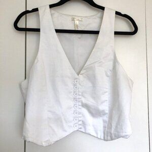 Womens Waistcoat Vest Crop Top White Button Front Cotton Size L
